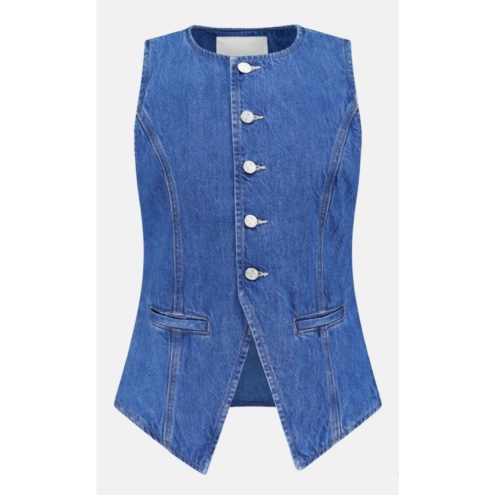 NWT Mother The Vested Interest Scoot This Way Medium Wash Denim Vest Top Shirt S